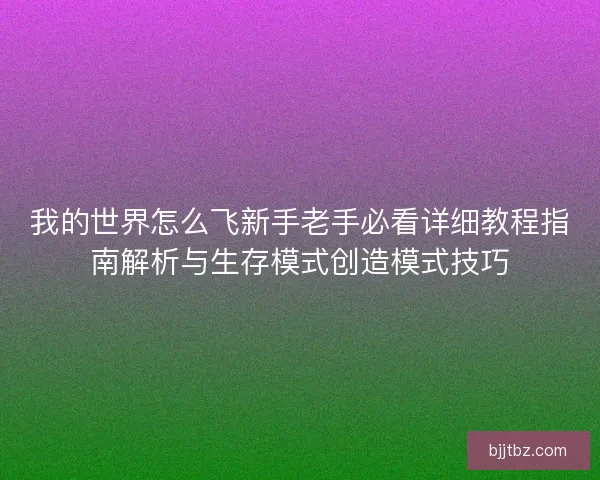 我的世界怎么飞新手老手必看详细教程指南解析与生存模式创造模式技巧